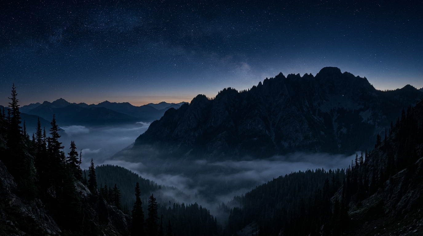 Mountain panorama at night