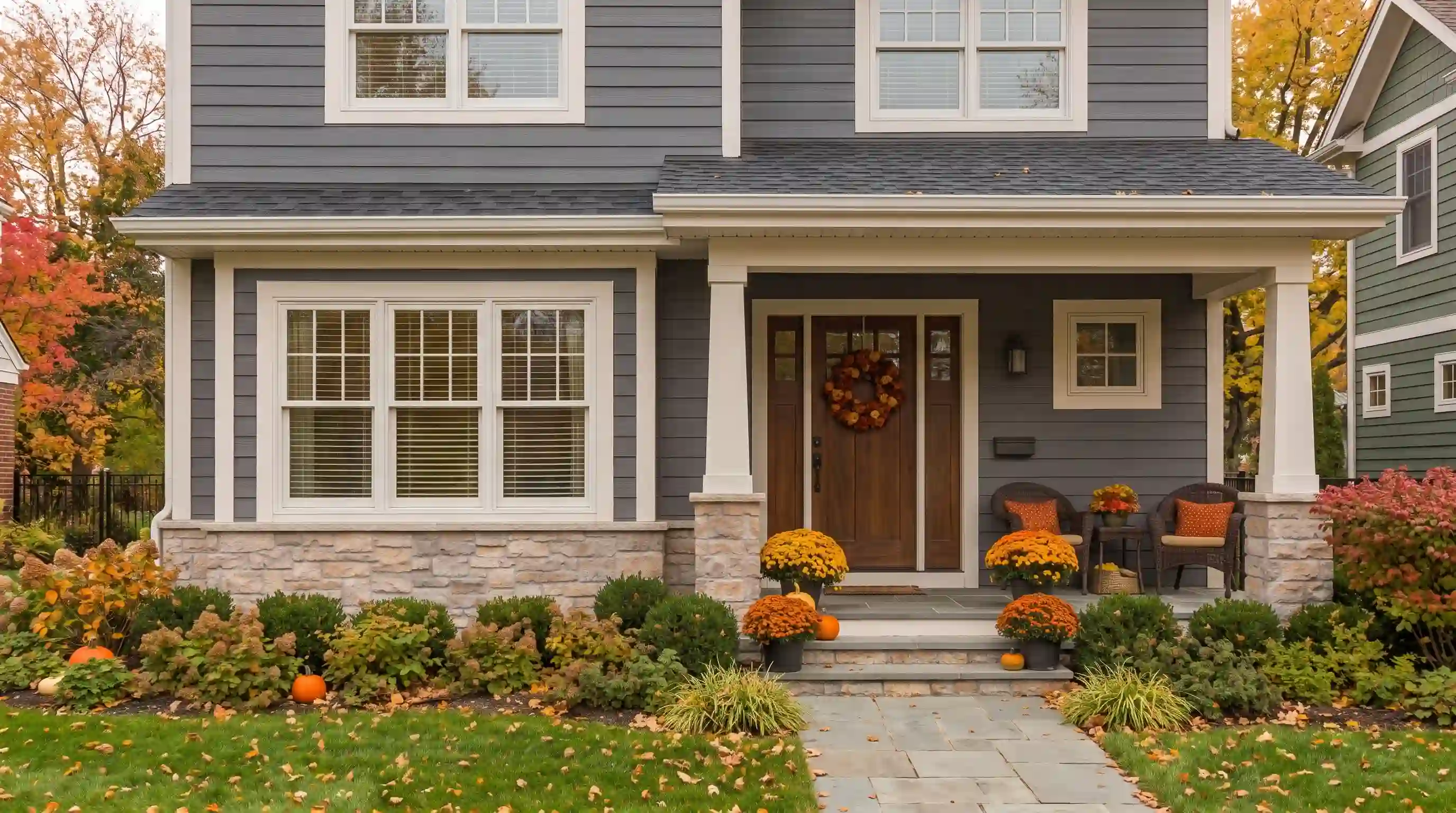 Residential home with custom vinyl windows