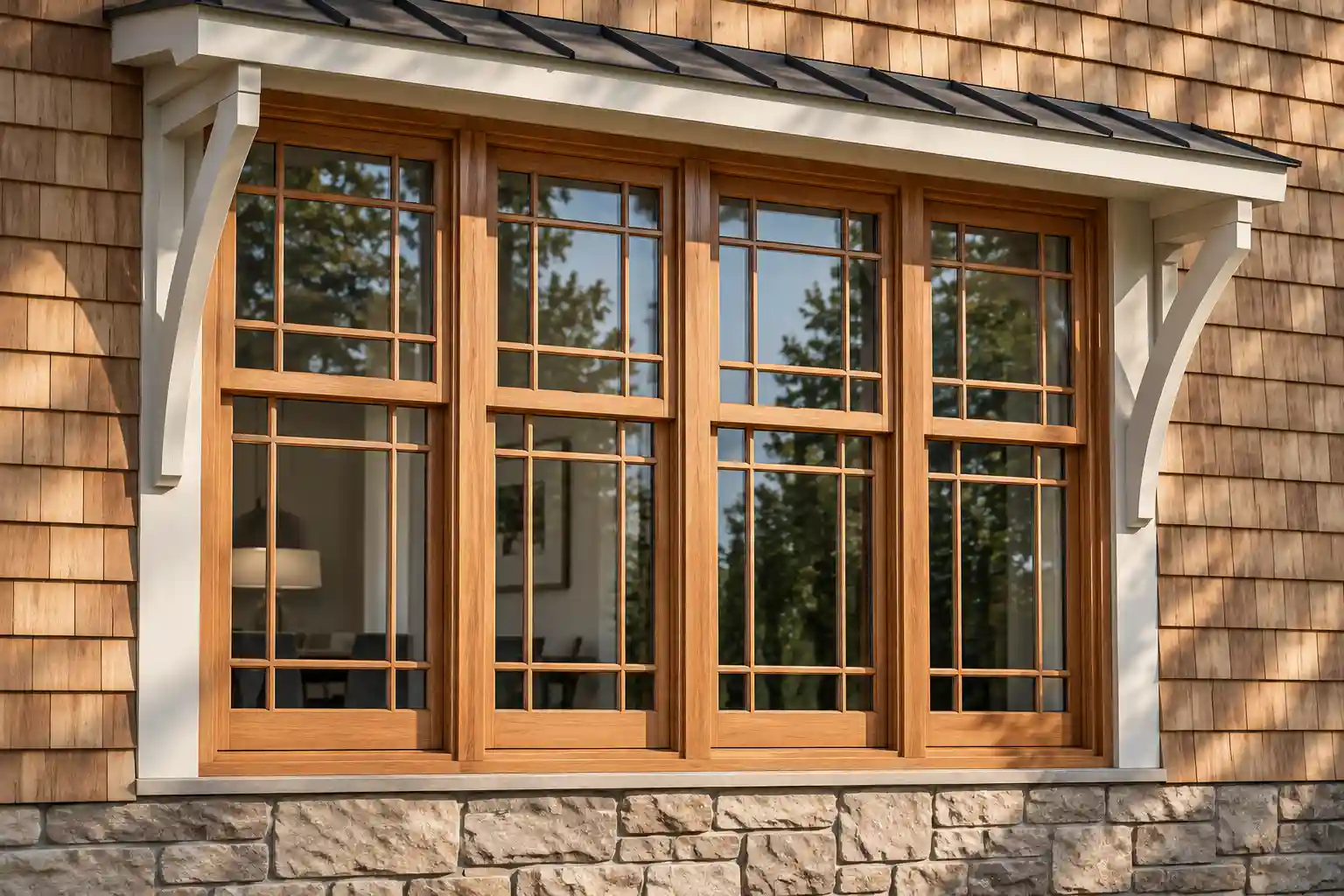 Wood window in a brick facade
